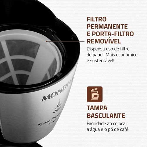 Cafeteira Elétrica Mondial Dolce Arome Inox C-30 18 Xícaras - Preta