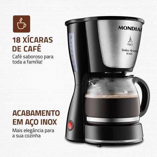 Cafeteira Elétrica Mondial Dolce Arome Inox C-30 18 Xícaras - Preta