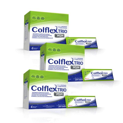 Kit c/ 03 Colflex Trio Colágeno Hidrol. 30 Sachês