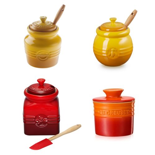 KIT LE CREUSET COLORIDO POTE MOSTARDA, GELÉIA, MEL AMARELO NÉCTAR, MANTEIGA