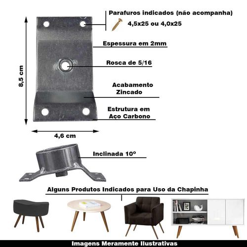 Kit 20 Chapinhas Inclinada 10º Tubo Pés Palito 5/16 Zincada