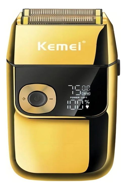 Barbeador Máquina Corpo de Metal Dourado Shaver Acabamento Prova da água Kemei KM-2028