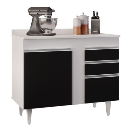 Balcão Gabinete 100cm Com Tampo 2 Portas Luziania Preto/branco - Lumil