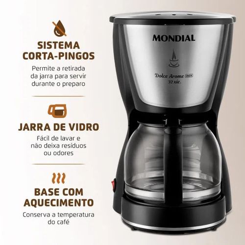 Cafeteira 800W MONDIAL C-32-32X 32 Xic Prt Inox 110V