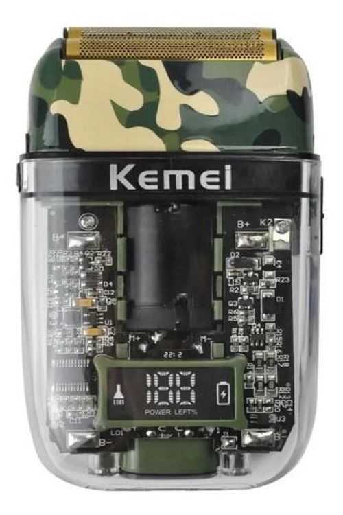 Barbeador Máquina Shaver Profissional Recarregável Camuflada+Transparente Kemei KM-TX7