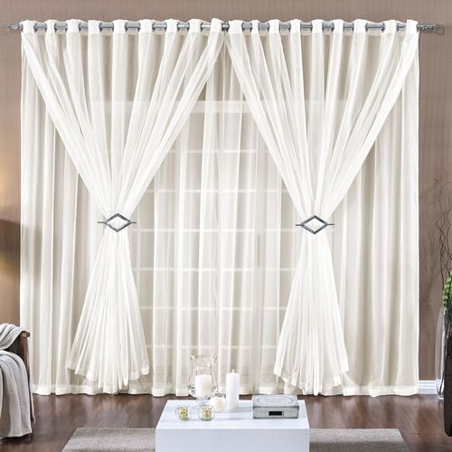 Cortina Paula 4,00m x 2,80m Palha Tecido Voal Leve Clean Para Sala ou Quarto