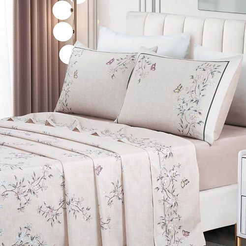 Jogo de Lençol Summer Queen 4 Peças MicroPercal 300 Fios Estampado Floral - Ramo Malva