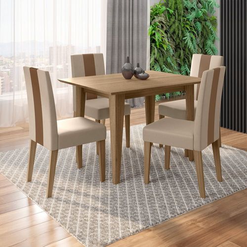Mesa de Jantar Retangular Poliman Belle com 4 Cadeiras Revestidas em Suede