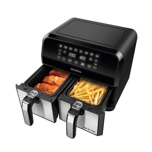 Fritadeira Elétrica Sem Óleo Air Fryer Mondial AFD-01-BI 8L Digital com Cesto Duplo– Preta/Inox
