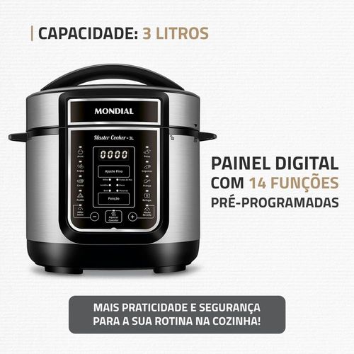 Panela Elétrica de Pressão Mondial Digital Master Cooker PE-40 3L - Preta/Inox