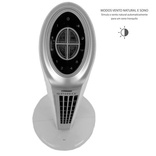 Ventilador de Torre 90cm Spirit Slim 40W de Potência com 3 Velocidades, Função Bom Sono e Vento Natural – Branco/Prata