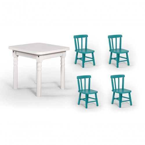 Conjunto Mesinha Infantil Branca 4 Cadeiras Turquesa