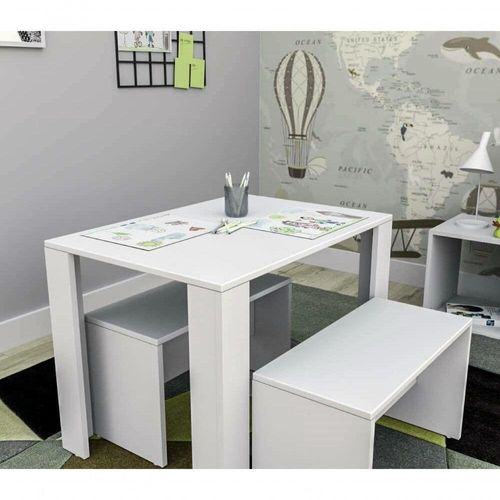 Mesa Infantil Com Dois Banquinhos Para Crianças 100% Mdf