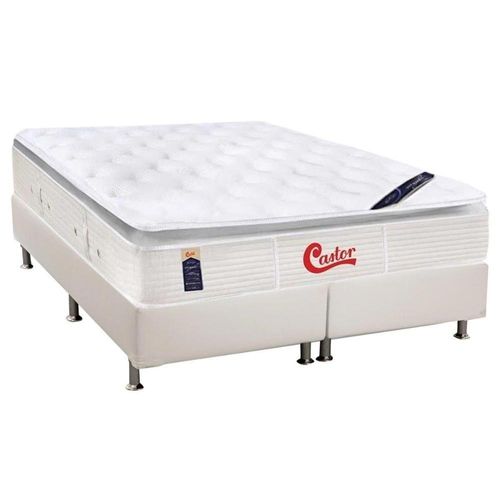 Cama Box King: Colchão Molas Castor Gold Star Vitagel Slx + Base Crc Courano Branco(193X203)