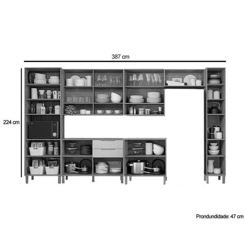 Cozinha Completa Divina 9 Peças (3Aéreos+2Balcões+2Paneleiros+2Complementos) CZ010 Freijo/Titanium - MGM