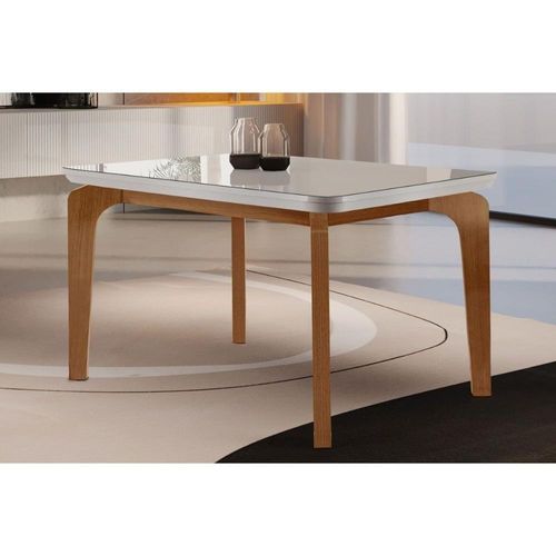 Mesa para Cozinha Londrina c/Tampo Madeirado Vidro Canto Curvo 120x80cm Off White/Imbuia/Vidro Off White - Rufato