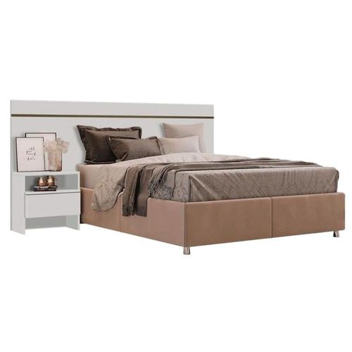 Painel Cama Box Madeirado - 1 Mesa C- 1 Gaveta Casal Branco - Horizonte