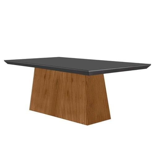 Mesa p/ Cozinha Luna c/ Tampo 180x90cm Madeirado Vidro Canto Curvo - Imbuia/Ripado 3D/Grafite - Rufato