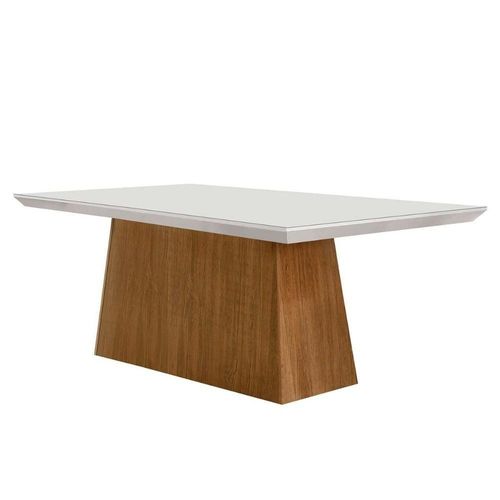 Mesa p/ Cozinha Luna c/ Tampo 180x90cm Madeirado Vidro Canto Curvo - Imbuia/Ripado 3D/Off White - Rufato