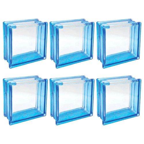Kit 6 Bloco De Vidro Azul C/ Furo Quadrado 19x19x8 Tradestar