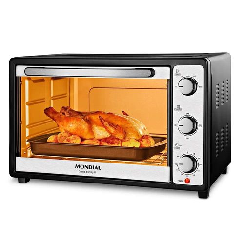 Forno Elétrico Mondial Grand Family II FR-52 com Multifunções, Controle de Temperatura e Timer de 90 Minutos Preto/Inox 1800W - 52 Litros