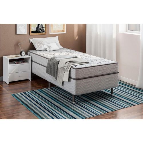Cama Box Conjugada Solteiro Ortobom Turin Ortopédico com Ortopillow 55x88x188cm - Branco/Cinza