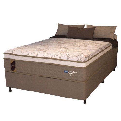Cama Box Casal Queen Colchão Molas Ensacadas Guarda Costas Alameda 158x198x68cm Suede Marrom/branco Marrom / Branco