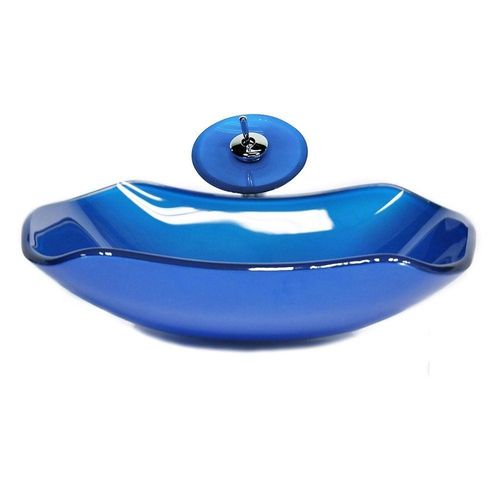 Cuba Abaulada 51cm Azul Escuro+Valvula+Torneira Cascata
