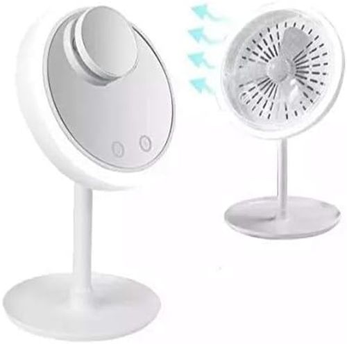 Espelho Maquiagem Led Ventilador Touch 5x Aumento Beleza USB Iluminador -BRANCO Q-1308
