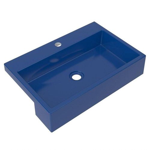 Cuba Pia Semi Encaixe Banheiro Retangular 54cm Azul Escuro
