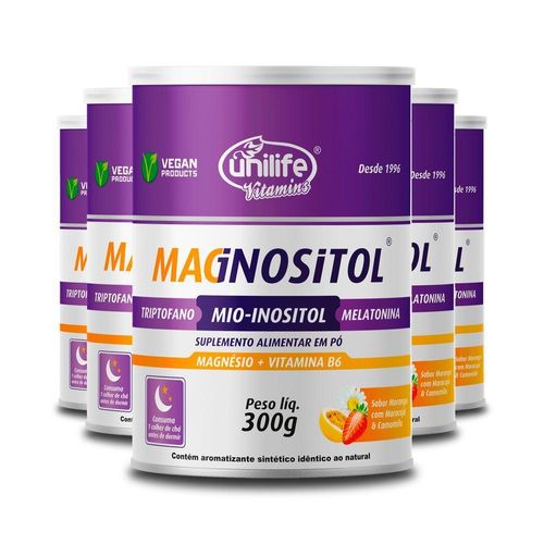Kit 5 Magnositol Morango Com Maracujá E Camomila Unilife 300g