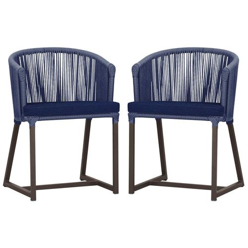 2 Cadeiras De Jantar Noronha Marrom Corda Náutica E10 Trama Azul