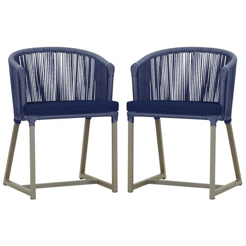2 Cadeiras De Jantar Noronha Fendi Corda Nautica E10 Trama Azul