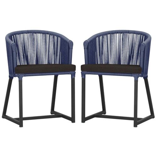 2 Cadeiras De Jantar Noronha Preta Corda Náutica E9 Trama Azul