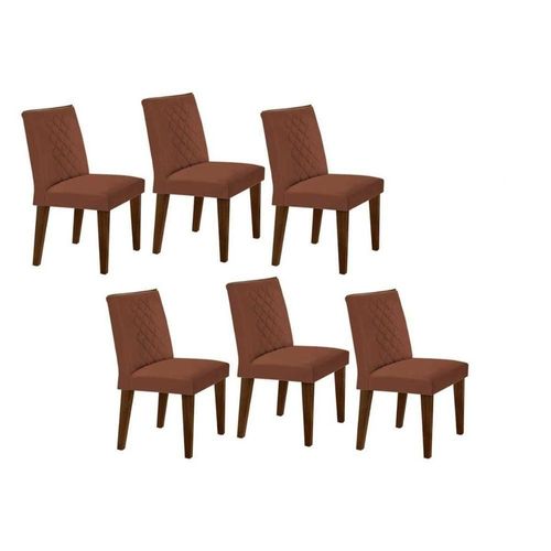 Cadeira Sala de Jantar Jade Madeira Kit 6 Un Capuccino - Veludo Marrom - Rufato