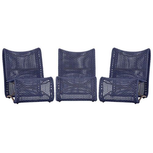 3 Poltronas Texas Em Alumínio Marrom Corda Náutica Trama Azul