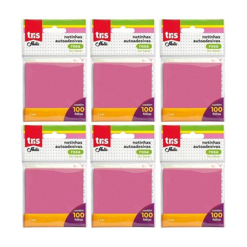 Kit Nota Autoadesiva Tris - Pop 76x76mm Rosa 100 Folhas