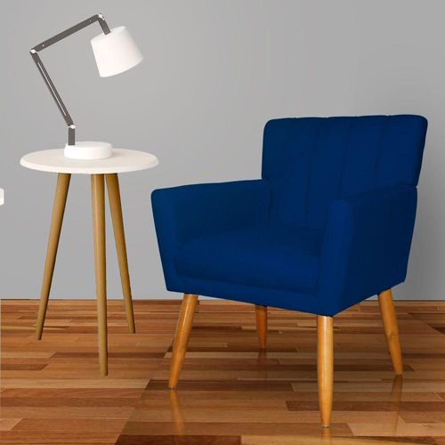 Poltrona Recepção Glam Tecido Veludo Azul Marinho