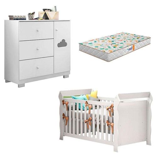 Berço Americano Lara E Cômoda Infantil Ane Branco Brilho Com Colchão Gazin – Phoenix Baby