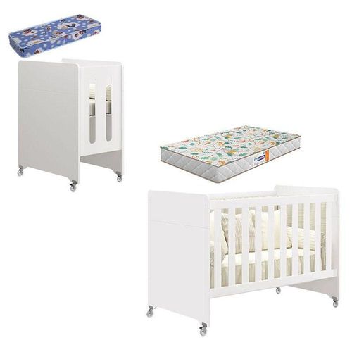 Berço Americano Evolution 4 Em 1 Branco Acetinado Com Colchão Mini E Colchão Americano Gazin - Reller