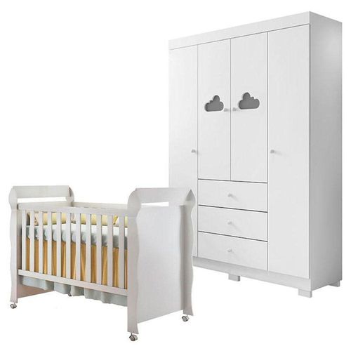 Berço Americano Mirelle E Guarda Roupa Infantil Ane Branco Brilho – Phoenix Baby