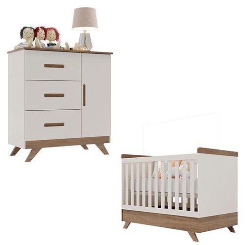 Berço Americano Vitória E Cômoda Infantil Retro Maya Off White Carvalho – Canaã