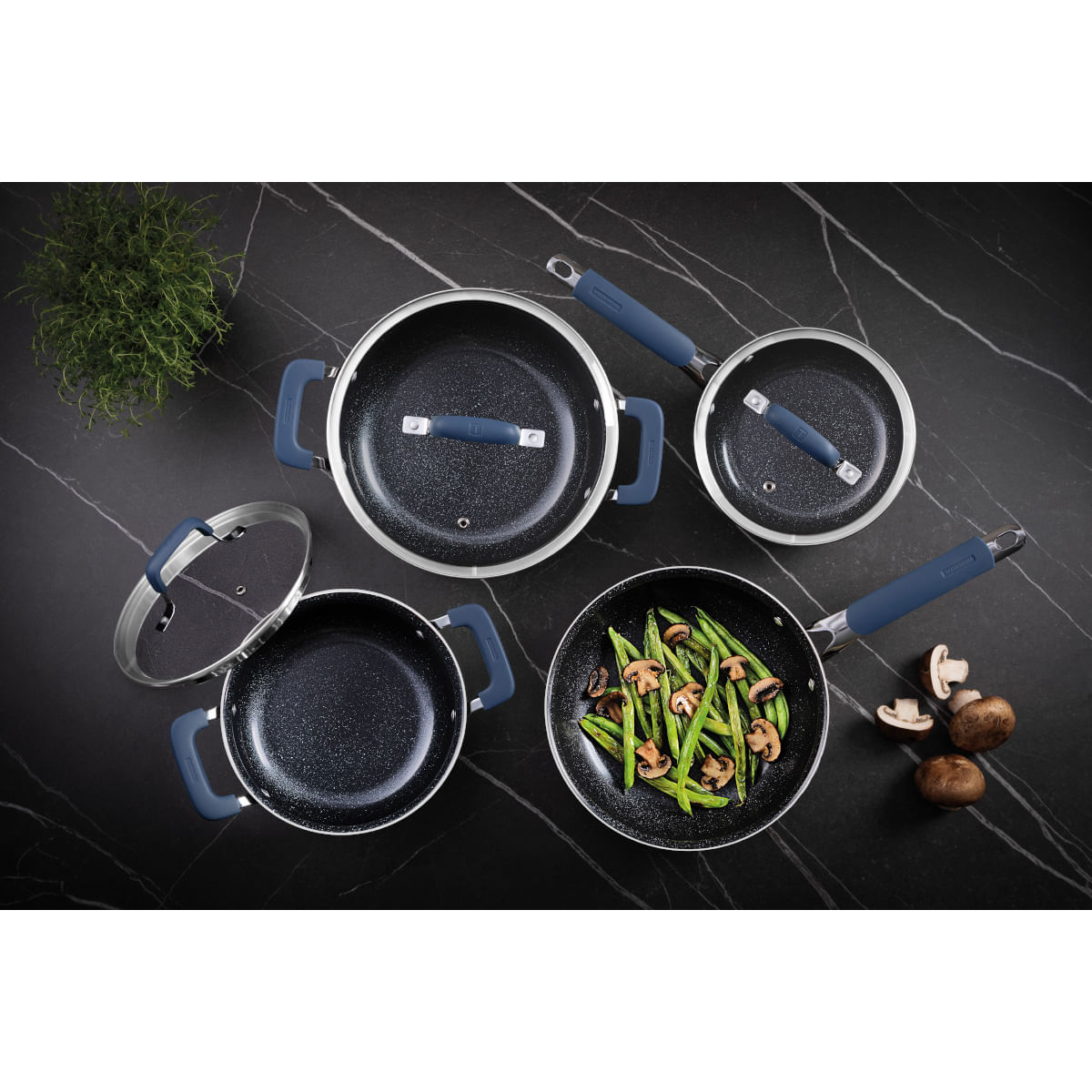 Jogo de Panelas Tramontina Romagna Aço Inox Cerâmico Black Stone 4 peças