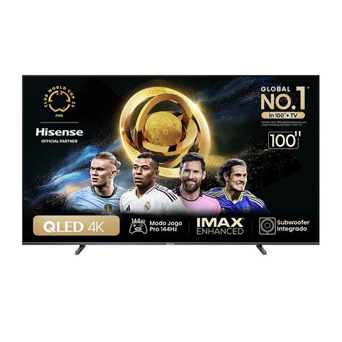 Smart TV 100" UHD 4K QLED Hisense 100U7N Google TV, Subwoofer Integrado, Modo Jogo 144Hz, IMAX e Compatível com Alexa