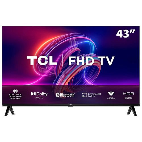 Smart TV LED 43 Full HD TCL S5400A com Android TV, Wi-Fi, Bluetooth, Controle Remoto com Comando de Voz, Google Assistente e Chromecast integrado