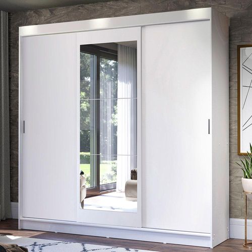 Guarda-Roupa Casal Madesa Istambul 3 Portas de Correr com Espelho 3 Gavetas - Branco