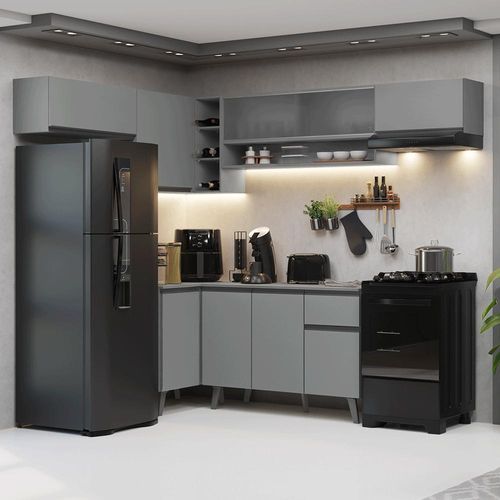 Armário de Cozinha Completa de Canto 405cm Cinza Nice Madesa 05