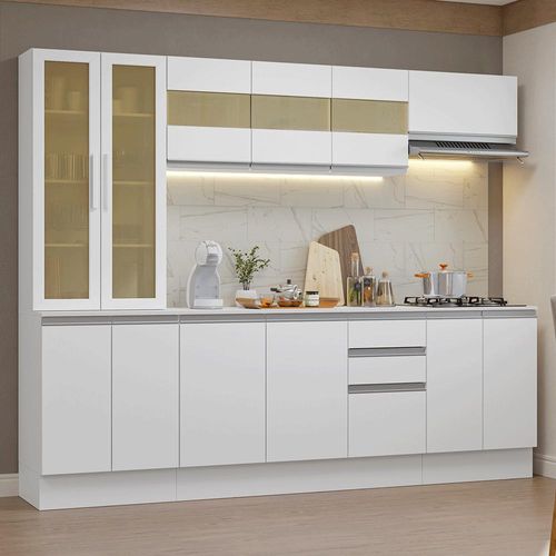 Armário de Cozinha Completa 100% MDF 240 cm Branco Smart Madesa 01