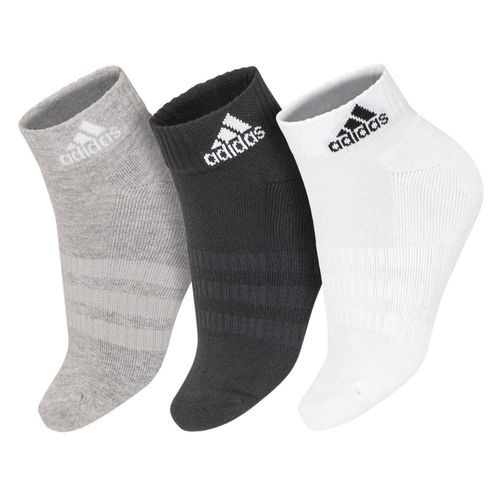 Meia Adidas Ankle Cushioned Sportswear 41 ao 43 - Pack com 3 Pares - Cinza Branca e Preta