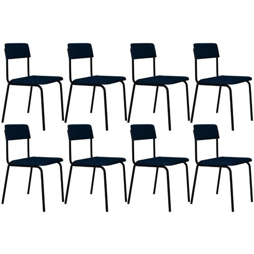 Kit 08 Cadeiras Estofada Para Sala de Jantar Sense Preto C01 Linho Azul Escuro - Lyam Decor